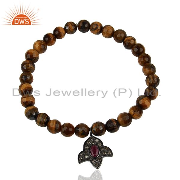 Wholesale pave diamond tiger eye gemstone beads bracelet manufacturer