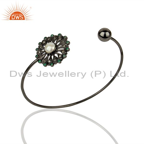 Rhodium plated silver pave diamond cuff bangle jewelry manufacturer