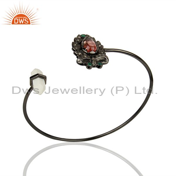 Howlite gemstone pave diamond 925 silver cuff bangle jewelry supplier