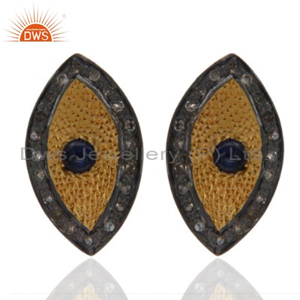 Gold Plated 925 Sterling Silver Pave Diamond Ruby Gemstone Ladies Stud Earring