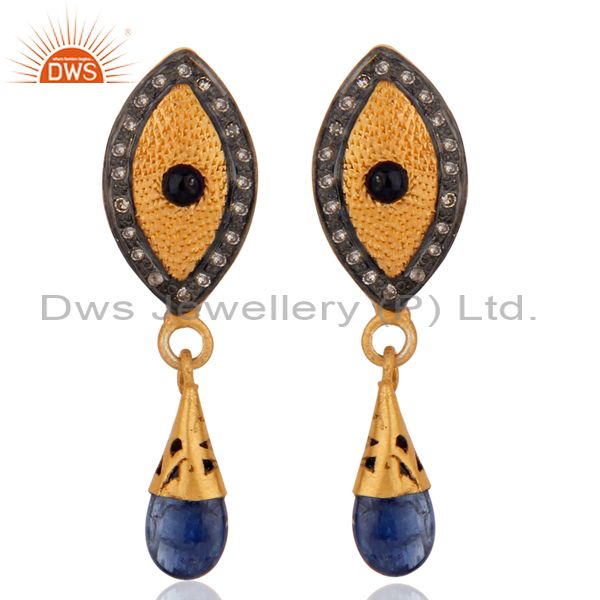 925 Sterling Silver Pave Diamond Blue Sapphire Drop Earring For Womens Jewelry