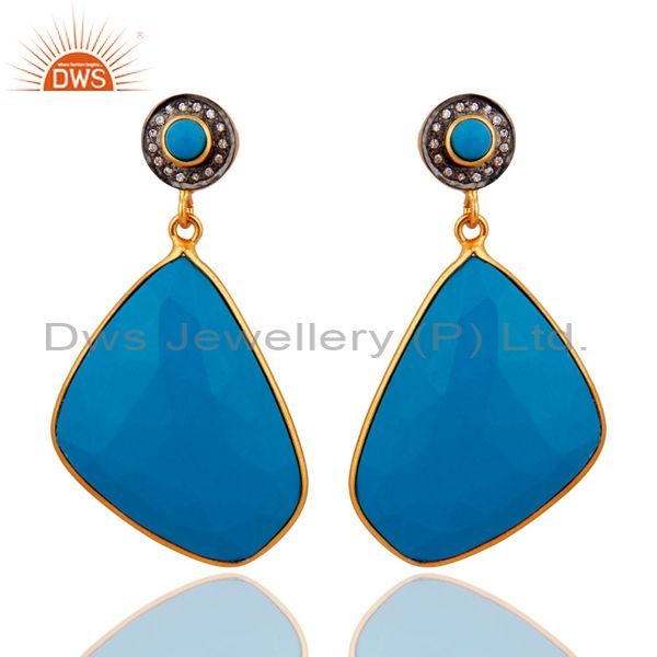 Handcrafted 18K Yellow Gold Plated Turquoise Gemstone Designer Dangle Earrings