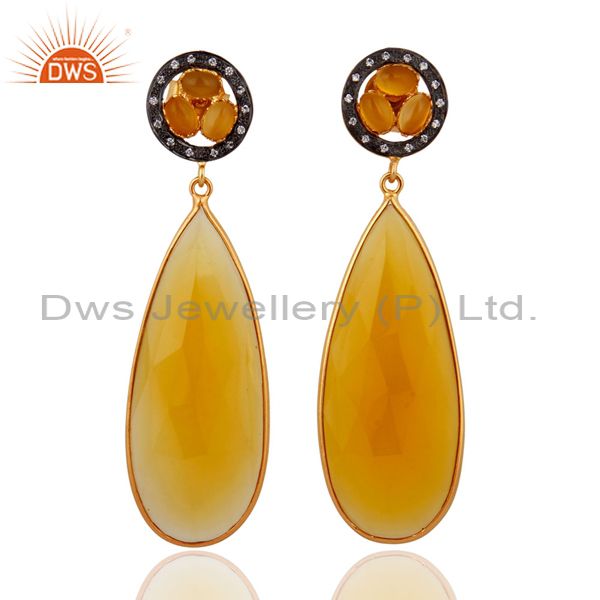Attractive Designer 18k Yellow Gold Plated Chalcedony Gemstone CZ Dangle Earring