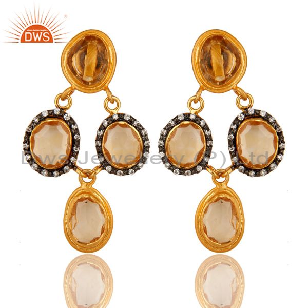 14K Gold Plated Sterling Silver Citrine And White Zircon Earrings
