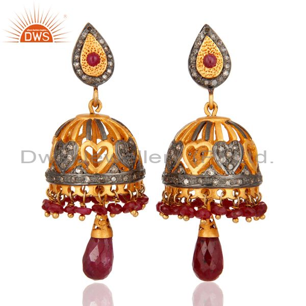 Indian Bollywood Jewellery 14k Gold Plated Diamond Ruby Gemstone Traditional Ear