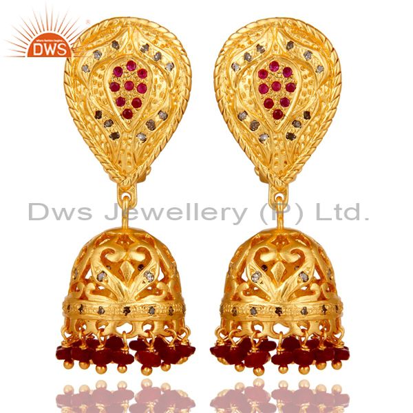 Diamond and Ruby 18K Gold Plated Jhumka Sterling Silver Traditional Earring