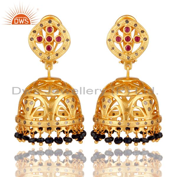 Sapphire Ruby and Diamond Precious Jewelry Earring 18K Gold Plated 925 Silver