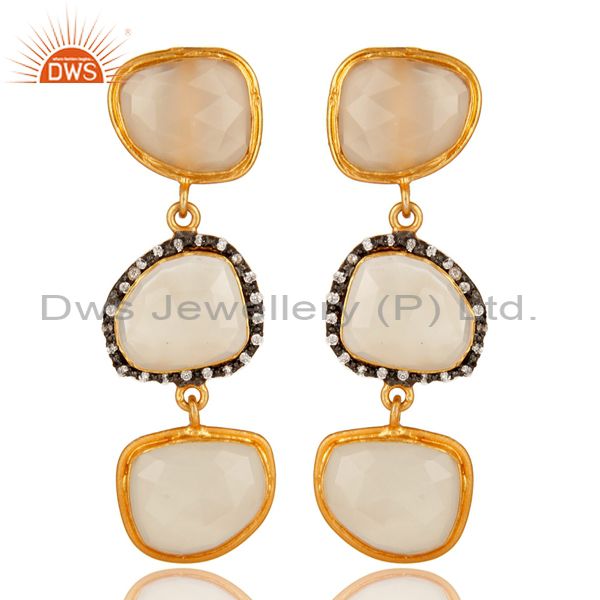 White Chalcedony 18K Yellow Plated Sterling Silver Dangle Earrings With CZ