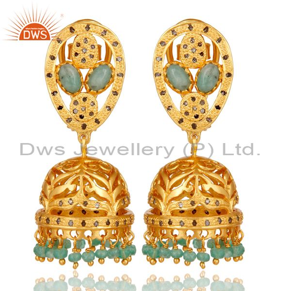 Emerald and Diamond 18K Gold Plated Sterling Silver Jhumki Earring