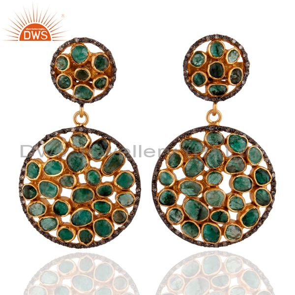Emerald 18k Gold Plated Diamond Pave Dangle Earrings Sterling Silver Fine Jewelr