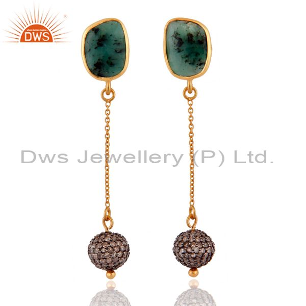 Pave Diamond Emerald Gemstone 925 Sterling Silver Fashion Earrings