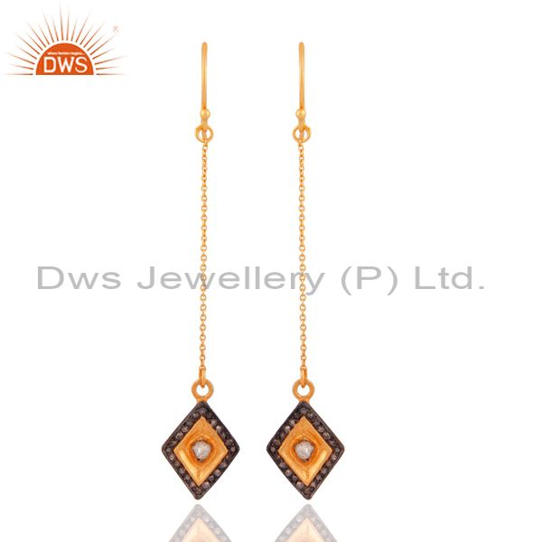 Indian Handmade 925 Sterling Silver Rose Cut Diamond Chain Earrings Jewelry