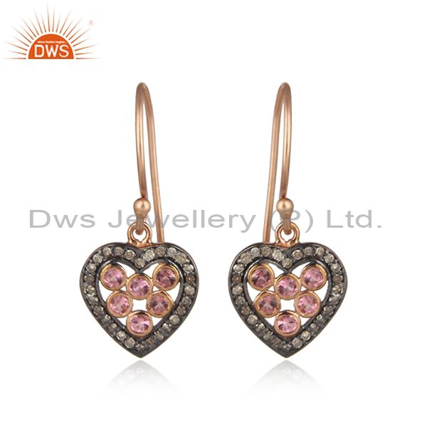Heart Design 925 Silver Pave Diamond Gift for Her Earrings Wholesale