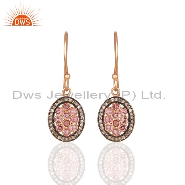 Pave Diamond and Pink Tourmailne Gemstone Drop Earrings Manufacturer