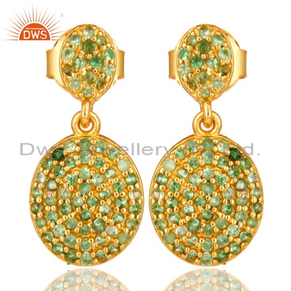 18K Yellow Gold Plated Sterling Silver Tsavorite Gemstone Cluster Dangle Earring