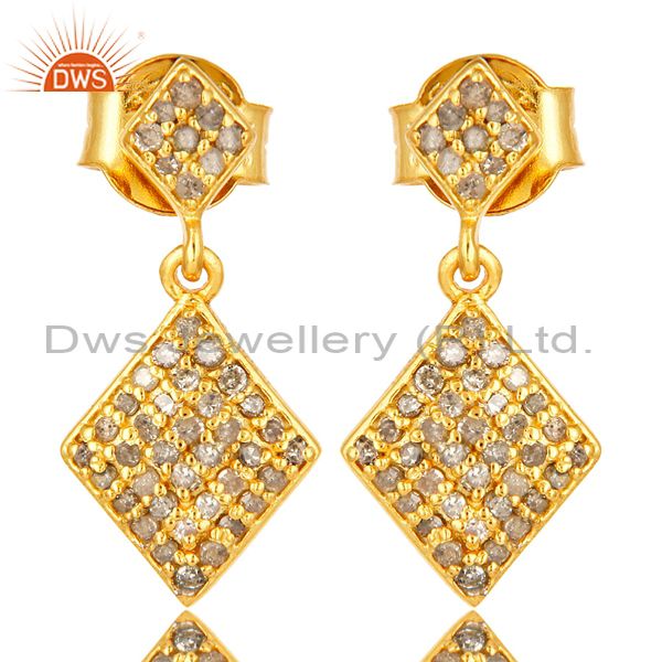 Pave Setting Diamond Disc Dangle Earrings Made In 14K Gold Over Sterling Silver