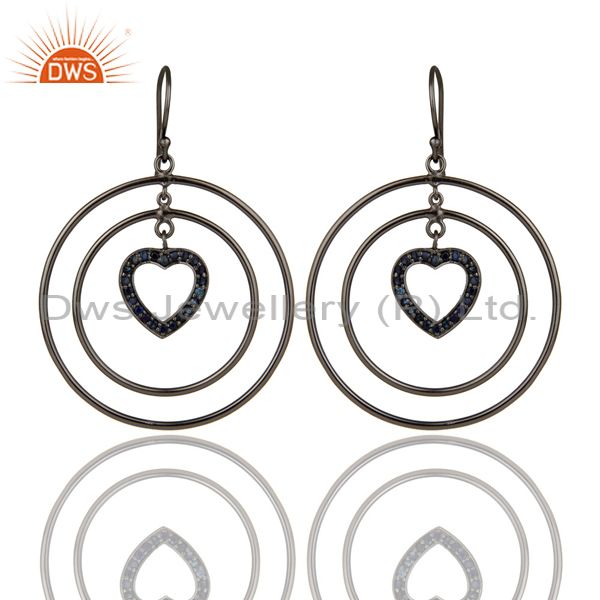 Oxidized Sterling Silver Blue Sapphire Heart Design Multi Circle Dangle Earrings