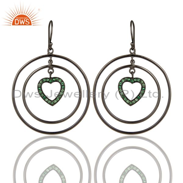 Oxidized Sterling Silver Tsavourite Heart Design Multi Circle Dangle Earrings
