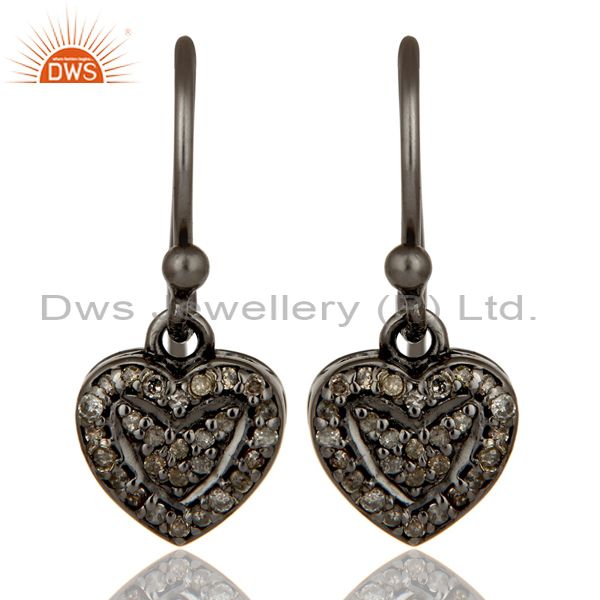 Diamond and Oxidized Sterling Silver Heart Designer Earring