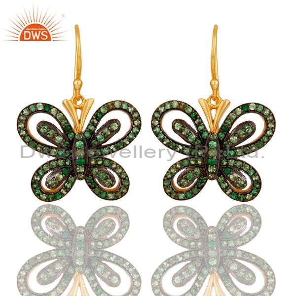Tsavourite and 18K Gold Plated Sterling Silver Butterfly Drop Earring