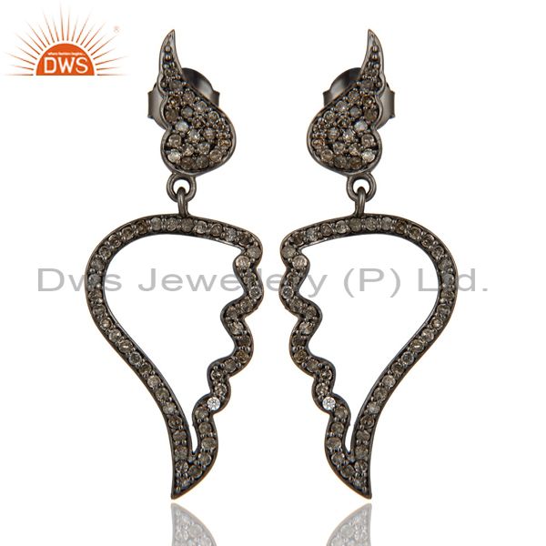 Leaf Rame Design Diamond and Oxidized Sterling Silver Drop Earring