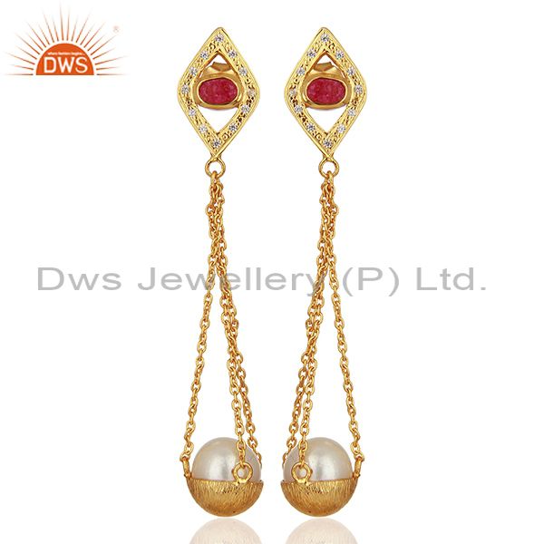 Natural Pearl Gold Plated Silver Cz Gemstone Earring Manufacturer