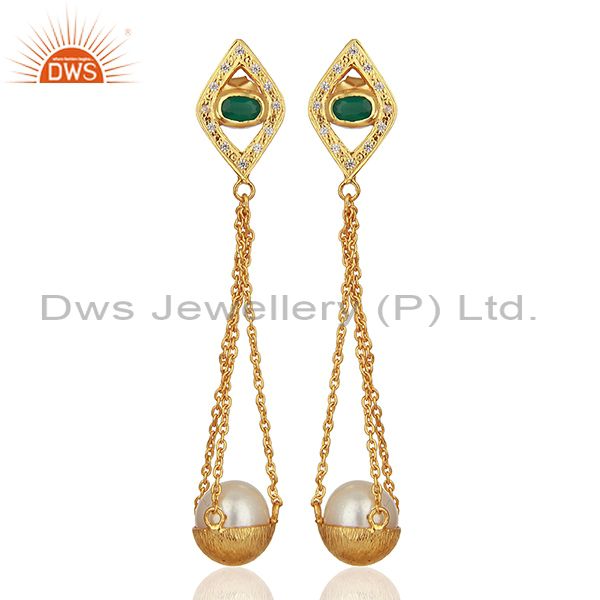 Multi Gemstone 925 Silver Gold Plated Chain Earring Wholesale Supplier
