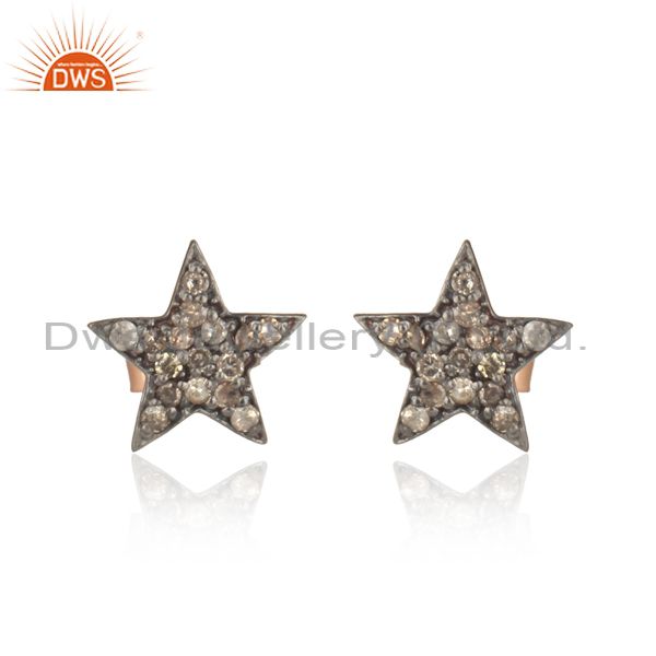 Star Design Rose Gold Plated Pave Diamond Stud Earrings Manufacturer