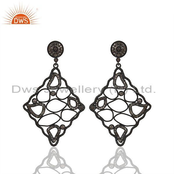 Black Rhodium Plated 925 Silver Pave Diamond Earrings Manufacturer