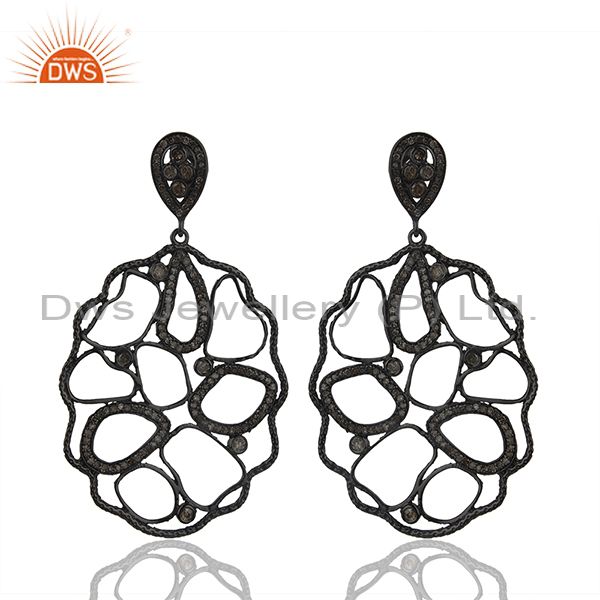 Designer Black Wire 92.5 Silver Pave Diamond Custom Earrings Wholesale