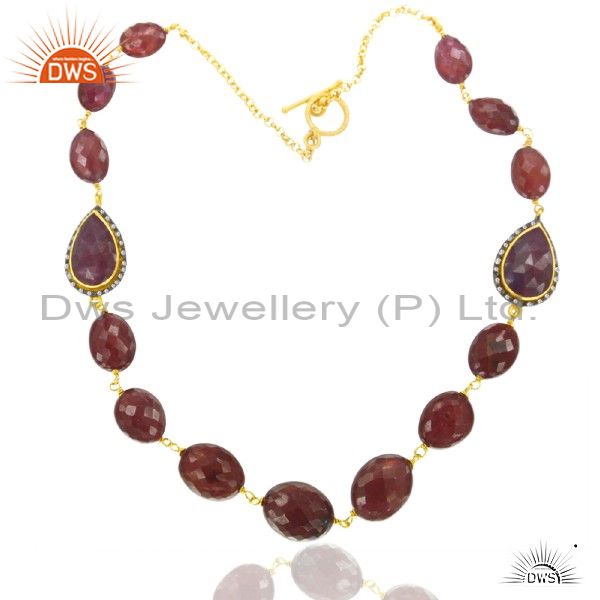 925 sterling silver ruby/ diamond accent 18k gold plated handmade necklace jewel