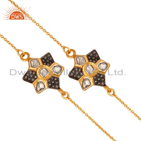 Handcrafted 22k gold plated 925 sterling silver rose cut diamond necklace