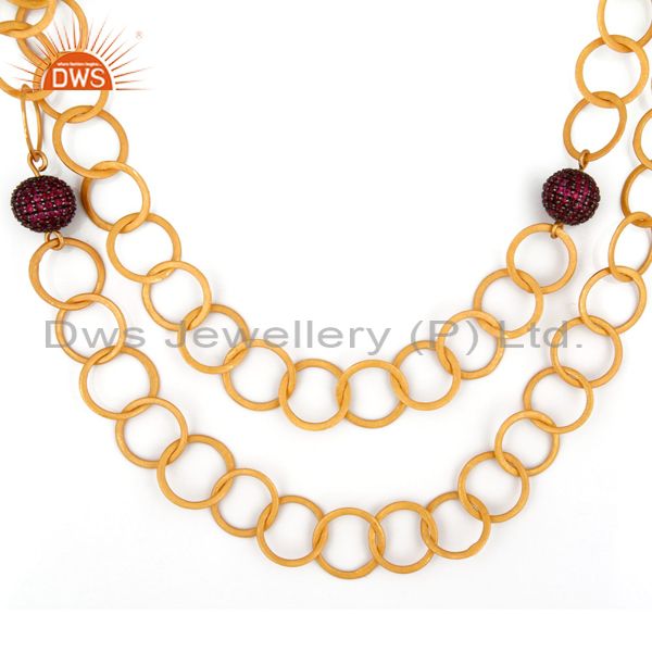 22k yellow gold plated sterling silver ruby hammered link chain necklace