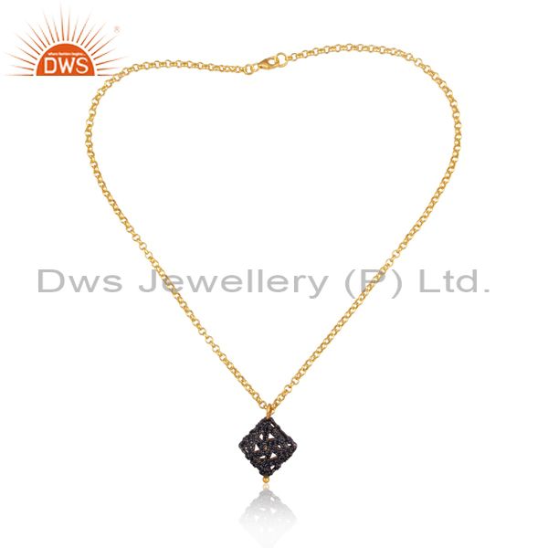 18k yellow gold plated sterling silver blue sapphire gemstone pendant necklace