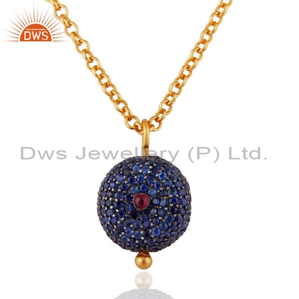 18k gold plated sterling silver ruby & blue sapphire gemstone pendant with chain