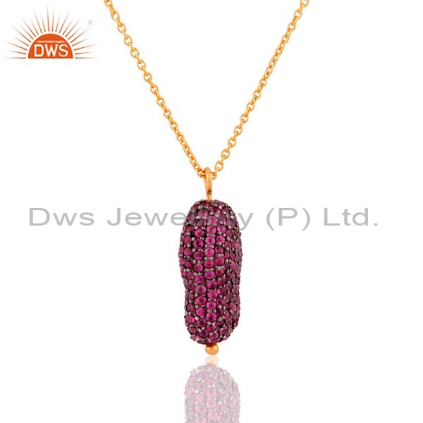 Natural ruby gemstone 925 sterling silver pendant with 18k gold plated chain 16"