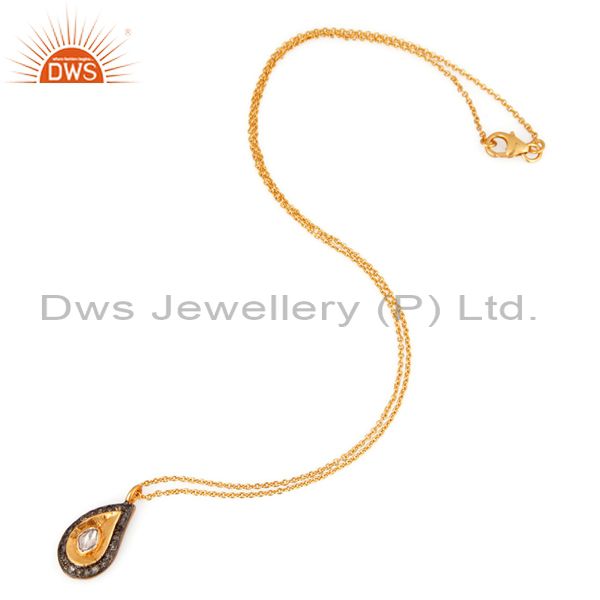 18k gold plated sterling silver rose cut diamond accent pendant necklace