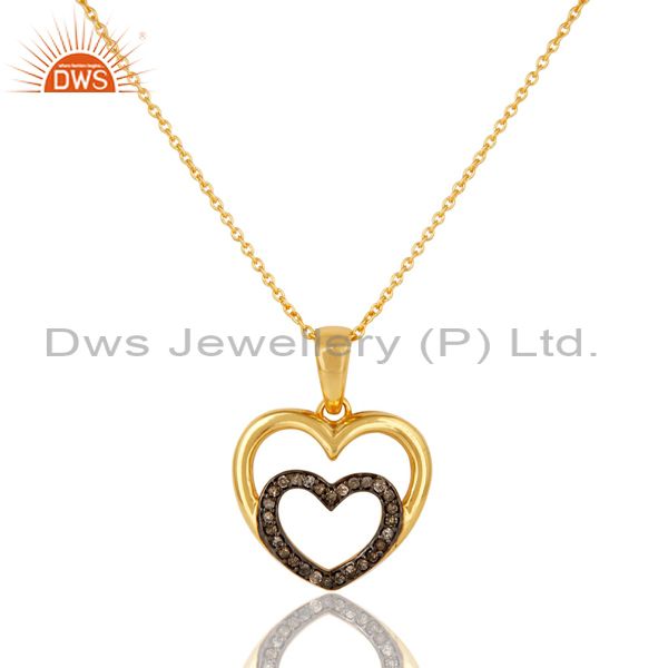 Heart shape diamond and 18k gold plated sterling silver pendant necklace