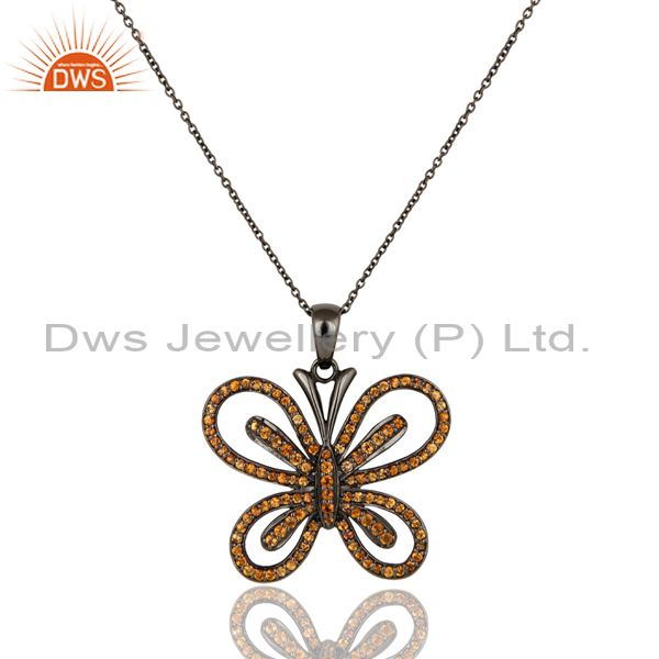 Spessartite 18k gold plated sterling silver butterfly chain pendant necklace