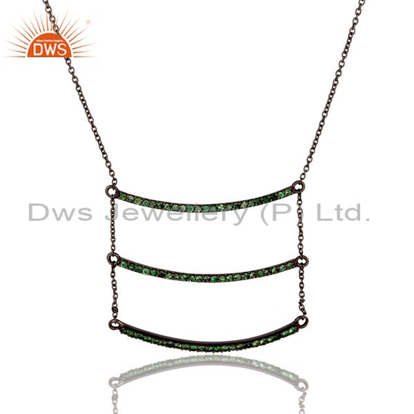 Black oxidized celebrity style sterling silver tsavourite chain pendant necklace