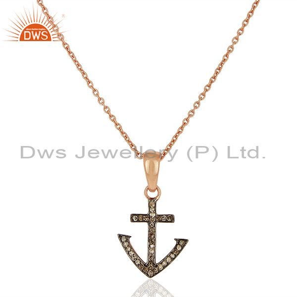 Pave diamond anchor charm sterling silver pendant supplier jewelry