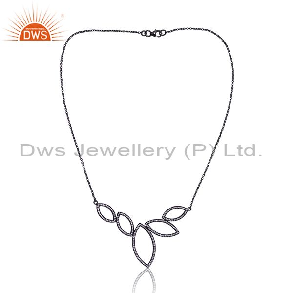 Silver Pendant And Necklace Black With Cubic Zirconia