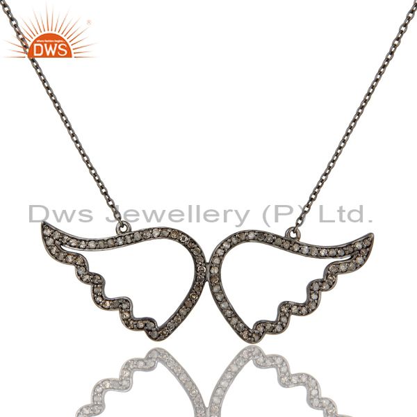 Black oxidized with diamond sterling silver pendant necklace