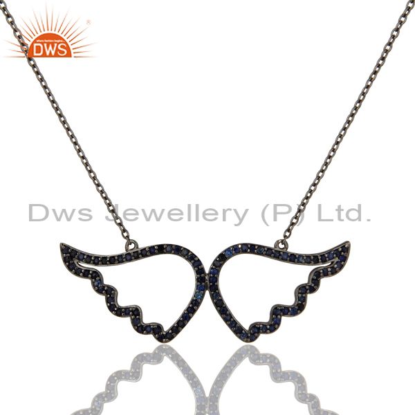 Black oxidized with blue sapphire sterling silver pendant necklace