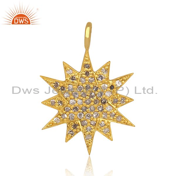 Gold plated 925 silver pave diamond star charm pendant supplier