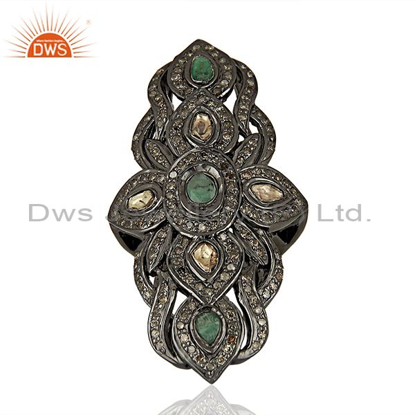 Antique Pave Diamond Emerald Gemstone Engagement Ring Manufacturer