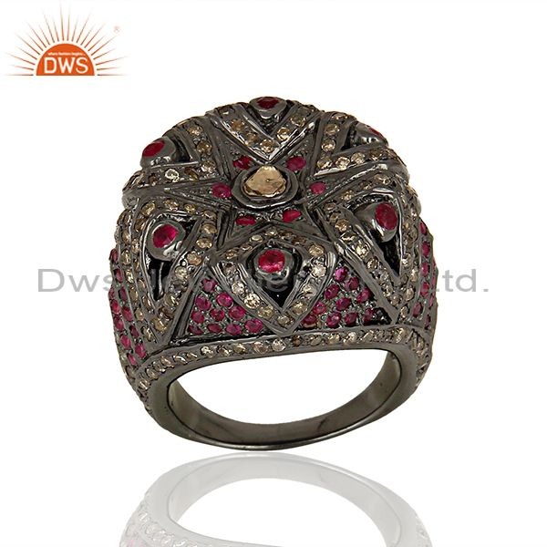 925 Silver Pave Diamond Ruby Gemstone Antique Ring Manufacturer