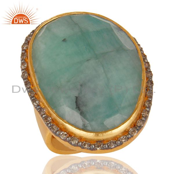 Designer Handmade Sterling Silver 22k Gold Plated Natural Emerald Gemstone Ring