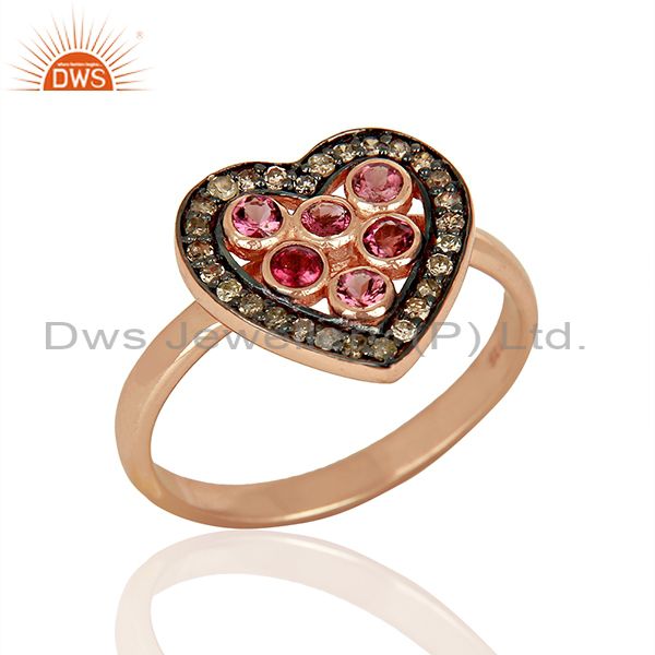 Heart Shape Pink Tourmaline Diamond Indian Rings Supplier Jewelry