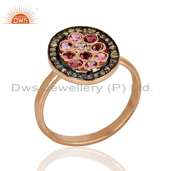Rose Gold Plated Silver Pave Diamond Designer Ring Manufacturer